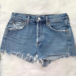 Agolde - Distressed cut-off Parker organic cotton denim jean shorts, sz 25